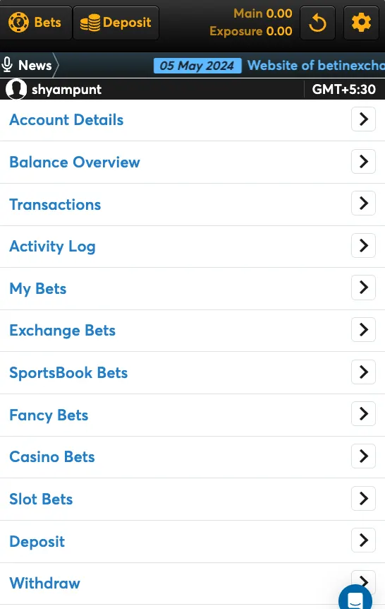 Funny Exchange profile menu showing the Withdraw option located at the bottom of the list