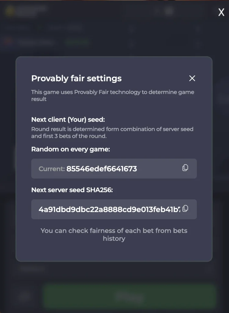 FairPlay Settings (Provably Fair)